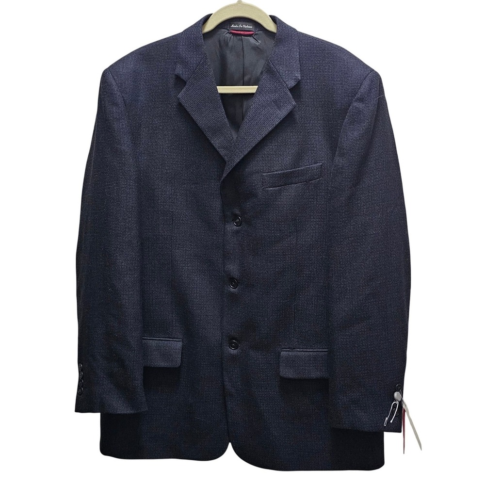 Pierre Cardin Mens 44L Navy Blue 100% Wool 3-Button Blazer Sport Coat NEW